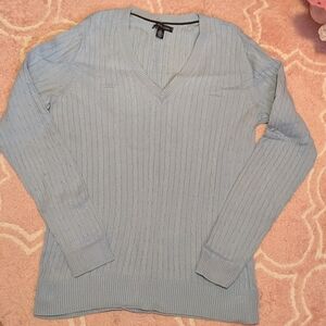 Tommy Hilfiger Light Blue Cable-Knit V-Neck Sweater Medium